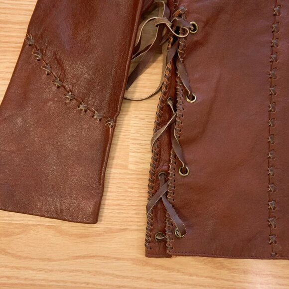 Vintage Western-style Hand Stitched Brown Leather Women's Jacket, Size 36 - Picture 4 of 8